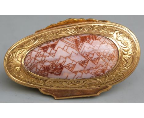 18th century gilt metal mounted conus textile shell snuff box with floral and swag decoration, length 83mm