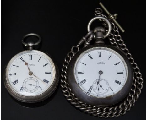 Two open faced pocket watches, one A Martin of Swansea hallmarked silver with inset subsidiary seconds dial, gold hands, blac