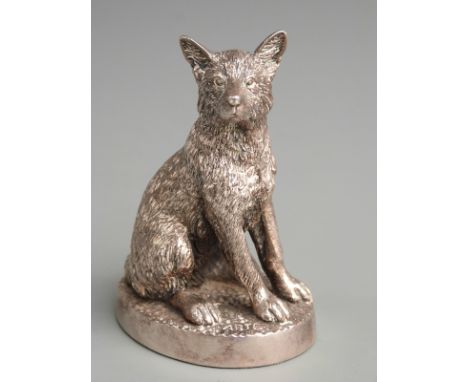 Hallmarked silver novelty model of a seated dog, Sheffield 1987 maker's mark HL, height 9.5cm&nbsp;