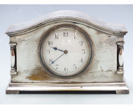 French late 19th/early 20thC French mantel clock in silver plated case,. 12.5cm tall