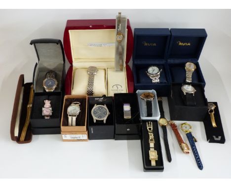 Seventeen various ladies and gentleman's wristwatches including Techno Star, Swiss Balance, Philip Persio, Timex, Sekonda etc