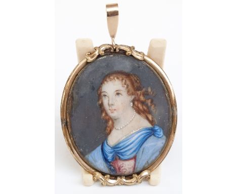Victorian locket set with a portrait miniature, 5.5cm long