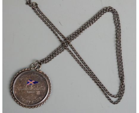 Royal Motor Yacht Club 1938 hallmarked silver medallion set with an enamel flag