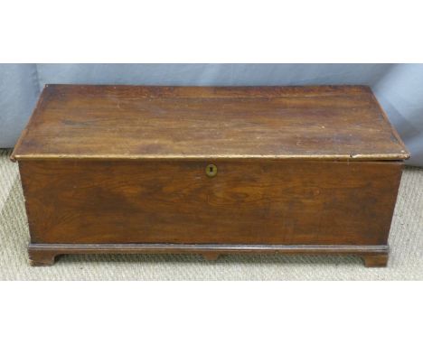 19thC elm trunk with candlebox within, W108 x D49 x H38cm