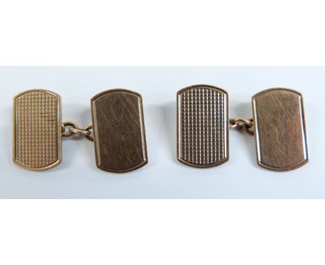 A pair of 9ct gold cufflinks with engine turned decoration, 7.8g