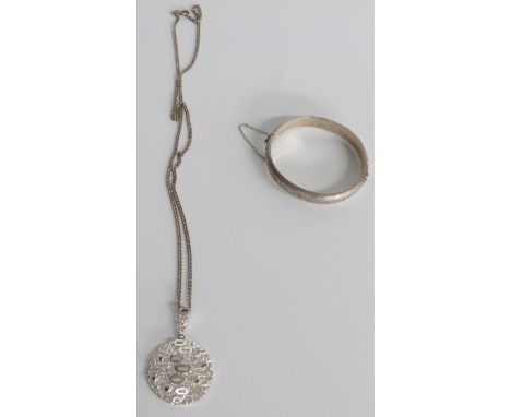 Hallmarked silver bangle and a retro necklace marked Sterling, both in White &amp; Son Cheltenham boxes