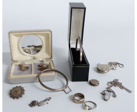 Arts &amp; Crafts necklace set with moonstones, silver locket, silver cufflinks, silver flapper bangle etc