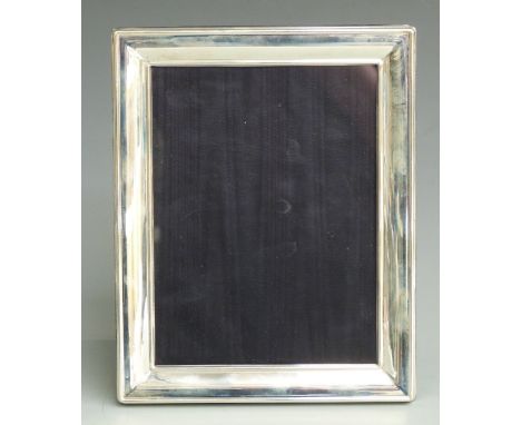 Modern hallmarked silver photograph frame to suit 8x6 inch photo, with blue velvet easel back, Birmingham 2008 maker's mark P