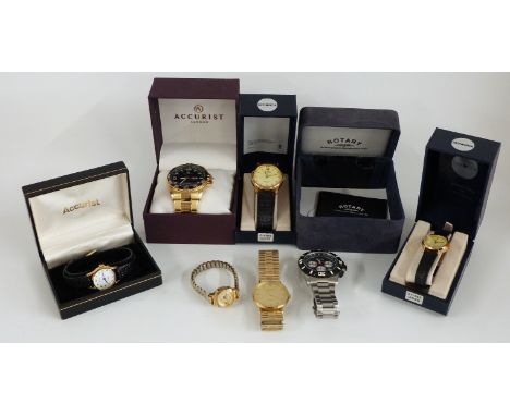 Seven ladies and gentleman's wristwatches comprising Rotary Chronospeed, Accurist MB1044B, matching ladies and gents Sekonda 