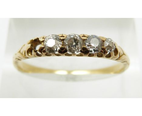 Victorian 18ct gold ring set with four old cut diamonds, 2.8g, size R