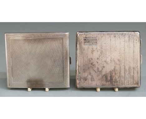 Two Art Deco hallmarked silver cigarette cases with engine turned decoration, Birmingham 1928 and 1930, approximately 10cm lo