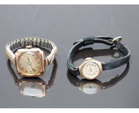 Two 9ct gold ladies wristwatches comprising one Smiths with gold hands, Arabic numerals and hour markers and silver dial, on 