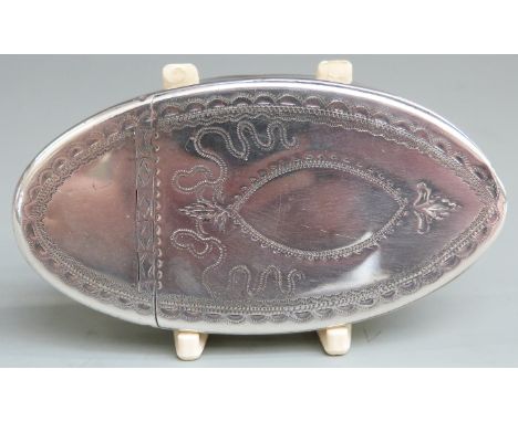 George III Irish hallmarked silver oval snuff box with engraved decoration, Dublin 1796 maker James Keating, length 86mm&nbsp