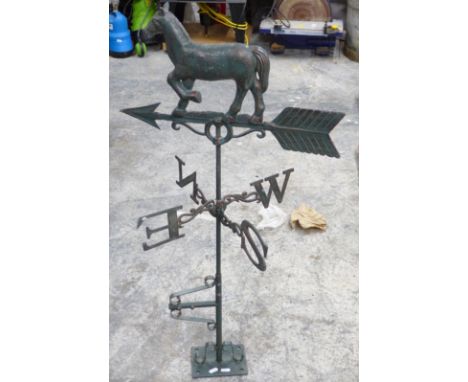 A metal weather vane with horse finial, H100cm