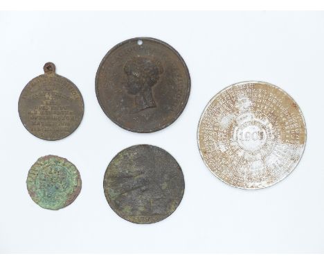 Tetbury Farthing token 1669 (local interest) and four other tokens, including John Wilkinson 1793&nbsp;