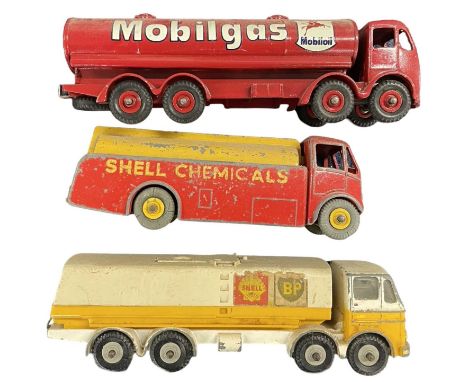 Three die-cast Dinky tankers, to include Shell / BP, Shell Chemicals and Mobilgas