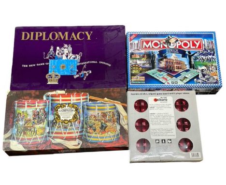 A mixed lot of board games, to include: - Diplomacy; Ipswich Monopoly; Campaign and Saikoro (all unchecked for completeness)