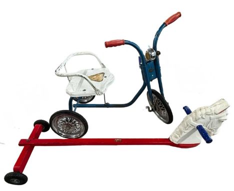 A vintage child's tricycle, together with a Triang wheeled hobby-horse