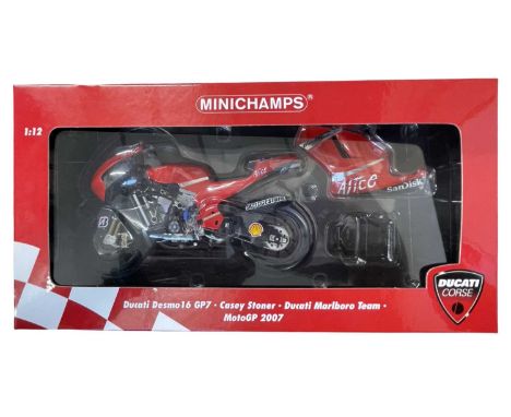 A boxed Minichamps 1:12 scale model Ducati Desmo 16 GP7 - Casey Stoner - Ducati marlboro Team - MotoGP 2007