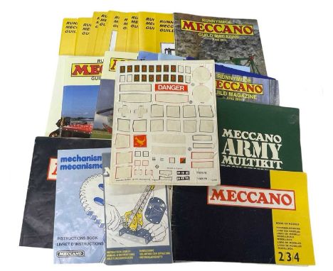 A collection of various vintage Meccano manuals and Runnymead Meccano Guild Magazines.