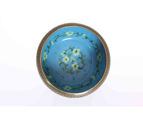 A JAPANESE CLOISONNE ENAMEL BOWL, INABA WORKSHOP, the interior with wireless enamel decoration of flowers, the exterior with 