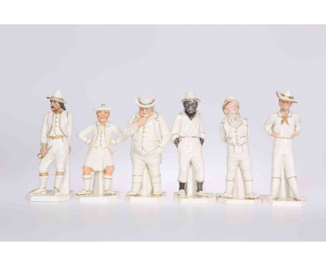 A SET OF SIX ROYAL WORCESTER FIGURES FROM THE COUNTRIES OF THE WORLD SERIES, in white with gilt highlights, printed factory m
