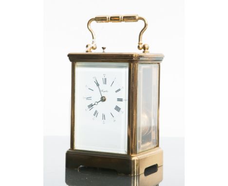 TWENTIETH CENTURY FRENCH REPEATING BRASS CARRIAGE CLOCK 
L'Epee 1839, signed two train eleven jewels repeating movement with 