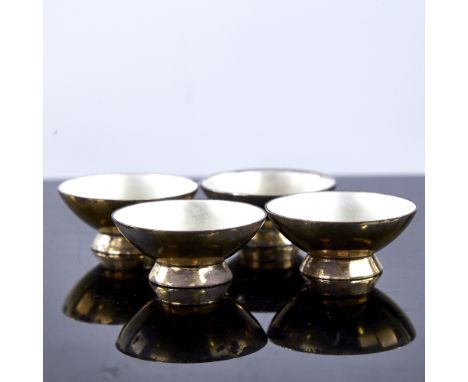 VOLMER BAHNER - a set of 4 Vintage Danish stylised vermeil sterling silver and white enamel salt dishes, diameter 5cm, 2.3oz 