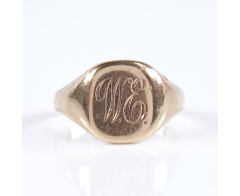 An early 20th century 9ct gold signet ring, maker's marks WW Ltd, setting height 12.4mm, size O, 5.8gGood overall condition, 