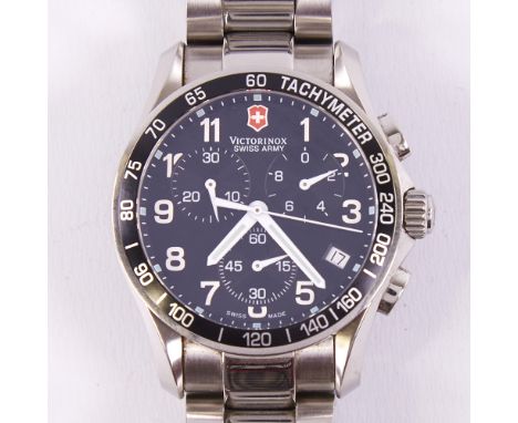 VICTORINOX - a stainless steel Swiss Army Chrono Classic quartz chronograph wristwatch, ref. 241122, black dial with white Ar