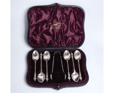 A set of 6 Victorian silver Apostle spoons, twisted stems with figural terminals, by Atkin Brothers, hallmarks Sheffield 1892