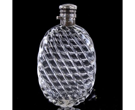 A Victorian silver-mounted spiral glass spirit flask, by Sampson Mordan & Co, hallmarks London 1890, ovoid form with bayonet 