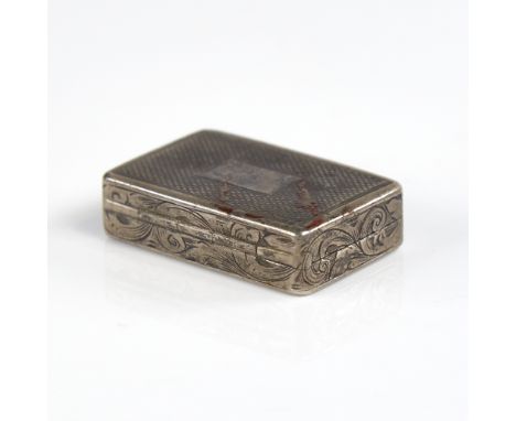 A Victorian silver vinaigrette, plain rectangular form with engine turned decoration and foliate engraved border, with pierce