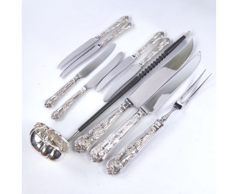 Various silver, including toddy ladle, silver-handled carving set, and set of 6 silver-handled knivesAll in very good origina