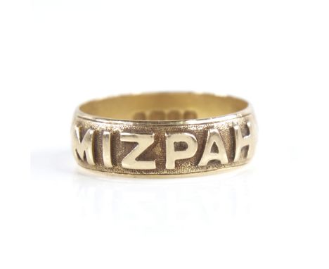 A late 19th century 18ct gold Mizpah band ring, textured half-band decoration with raised lettering, hallmarks London 1898, b