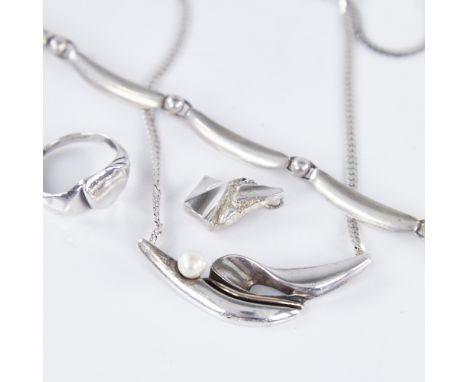 Various Scandinavian silver jewellery, including sterling bracelet by Th. Scat-Rordam, pearl necklace, ring and pendant, brac