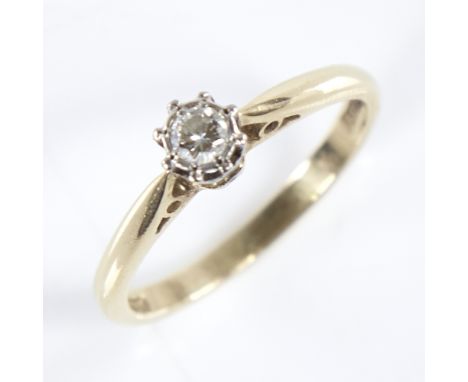 An early 20th century 18ct gold 0.1ct solitaire diamond ring, set with round brilliant-cut diamond within an illusion setting