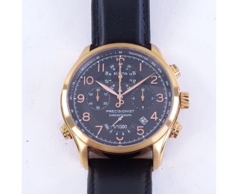 BULOVA - a rose gold plated stainless steel Precisionist quartz chronograph wristwatch, ref. 97B122, black dial with rose gol