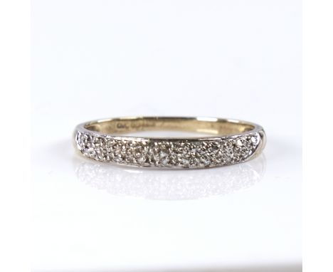 A modern 9ct gold diamond cluster half eternity ring, total diamond content approx 0.2ct, setting height 3.2mm, size R, 1.5gV