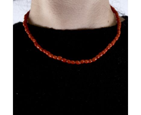 A Vintage single-strand ceramic bead necklace, with Continental silver marcasite clasp, necklace length 42cm, 14.8gGood origi