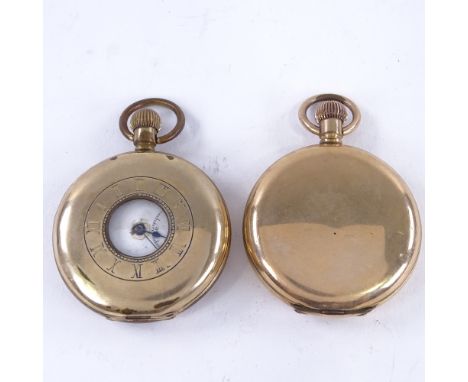 2 early 20th century gold plated pocket watches, comprising full and half hunter examples, case widths 50mm, only full hunter