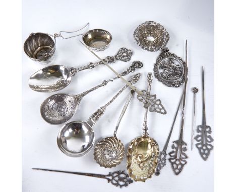 Various Dutch silver and silver plated items, including spoons, pendant, hair pins etcLot sold as seen unless specific item(s