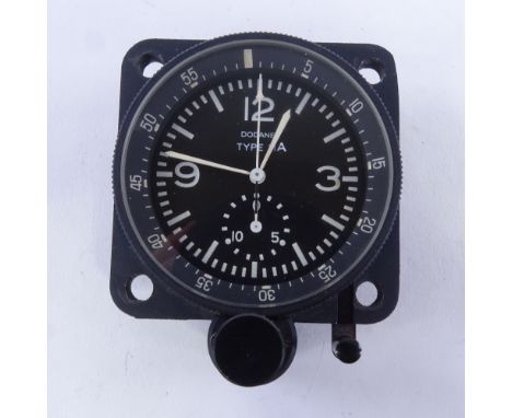 DODANE - a Vintage French Type 11A mechanical aircraft cockpit-chronometer clock, circa 1981, black dial with white painted q