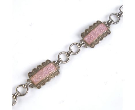 An Art Deco silver and pink enamel floral panel bracelet, by Harmony, bracelet length 19cm, 19.4gGood overall condition, no o