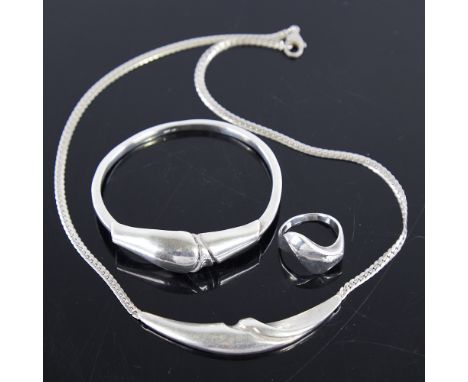 JENS JOHS AAGAARD - a Vintage Danish stylised sterling silver hinged bracelet, and a similar unnamed Danish silver necklace a