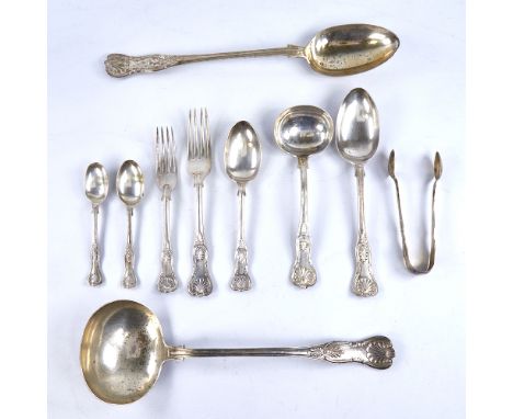 An Edwardian Mappin & Webb solid silver King's pattern canteen of cutlery for 12 people, comprising table forks, dessert fork