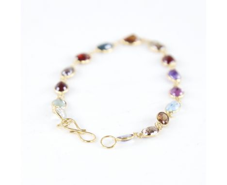 A modern handmade 14ct gold gem set line bracelet, gem stones include amethyst garnet citrine topaz smoky quartz etc, bracele