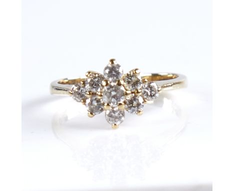 A late 20th century 9ct gold diamond cluster ring, set with round brilliant-cut diamonds, total diamond content approx 0.5ct,