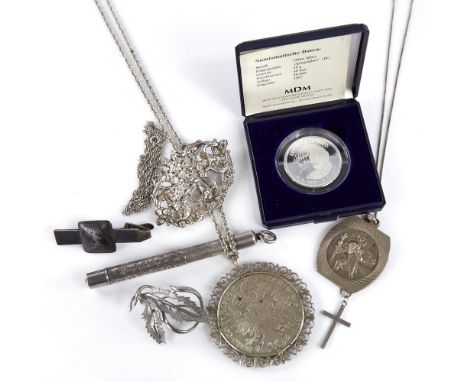 Various items, including silver St Christopher pendant, propelling pencil by Sampson Mordan, Maria Theresa thaler coin pendan