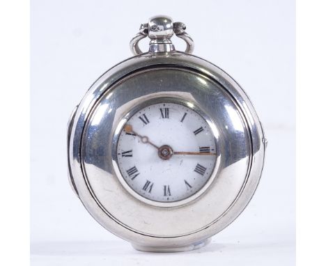 An early 19th century silver pair-cased half hunter key-wind Verge pocket watch, by T B Fecit of Birmingham, white enamel dia